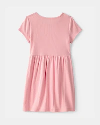 Girls Rib Short-Sleeve Dress - Pink