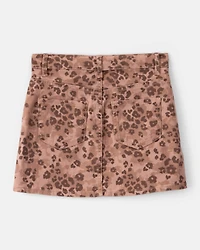 Girls Leopard Print Denim Skirt - Brown