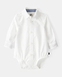 Baby Boy 2-Piece Button-Down Bodysuit & Short Set - White/Brown