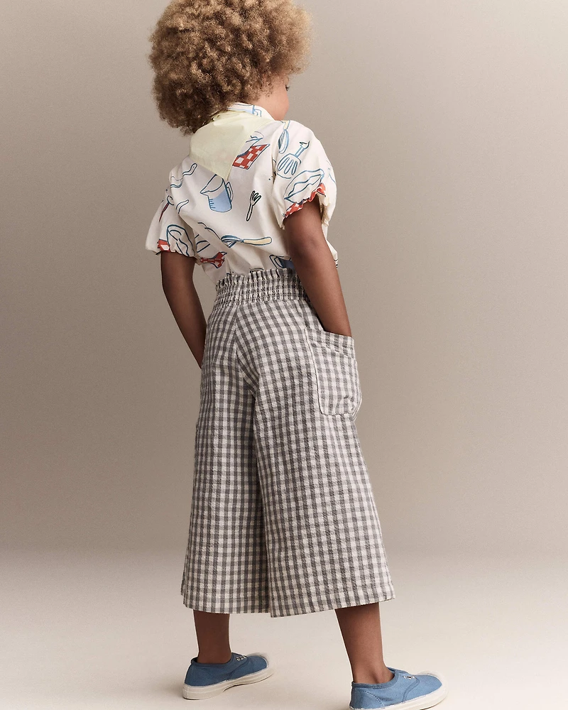 Toddler Girl Scalloped Collar Top in Baking Print - Cream