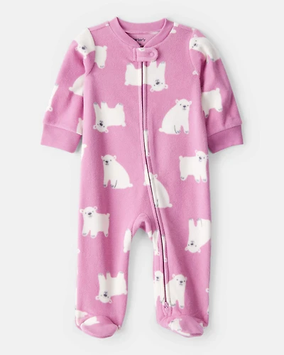 Baby Girl Polar Bear Print Loose Fit Long-Sleeve Sleep & Play Pajamas - Pink