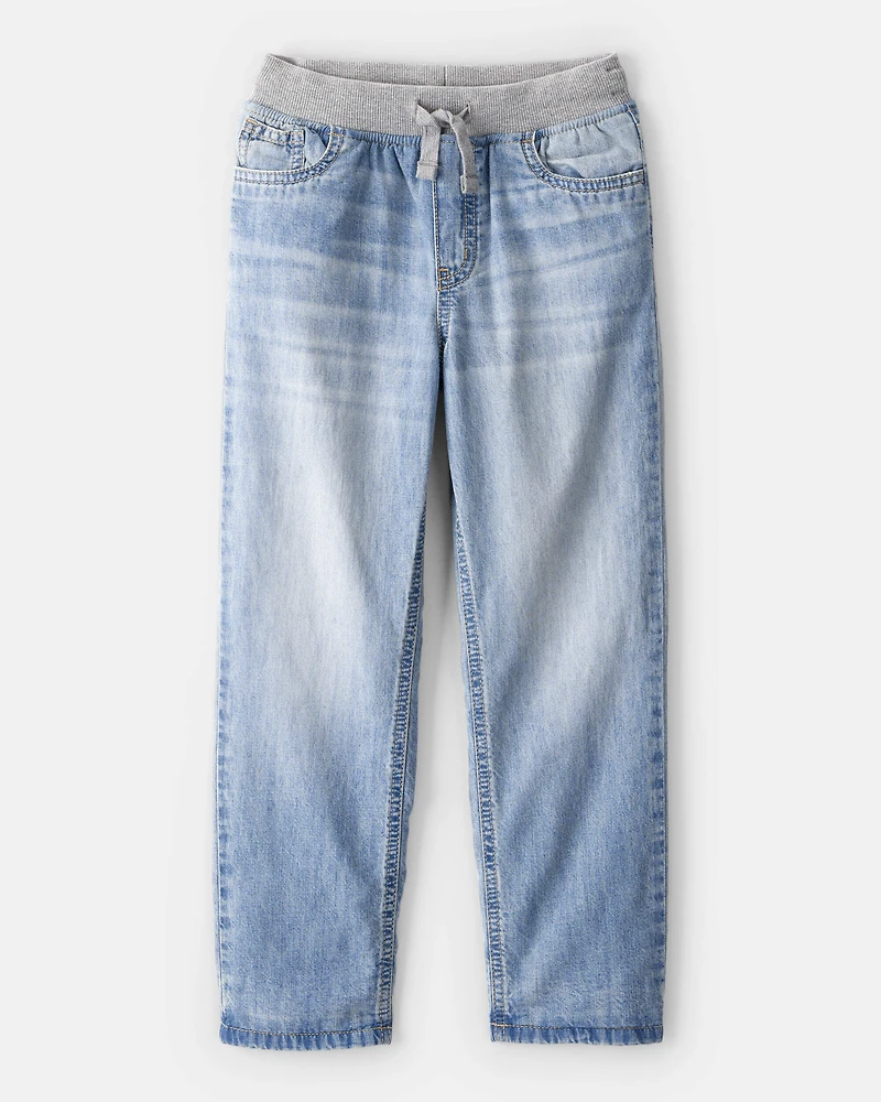 Boys Denim Pull-On Straight Jeans - Light Wash