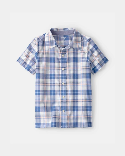 Boys Plaid Short-Sleeve Button-Down Shirt - Blue