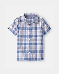 Boys Plaid Short-Sleeve Button-Down Shirt - Blue