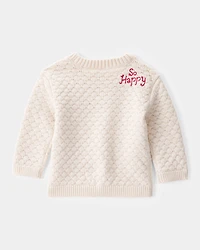 Baby 2-Piece Heart Sweater & Pull-On Pant Set - Ivory/Pink