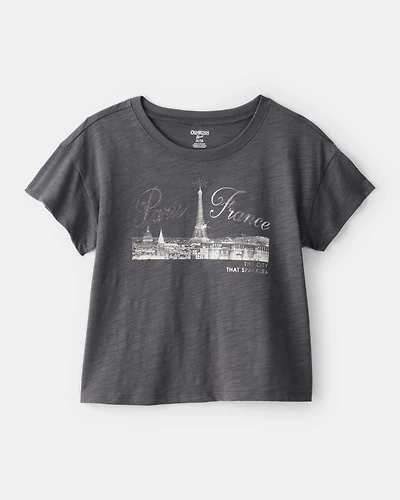 Girls Paris Cotton Short-Sleeve Graphic Tee - Grey