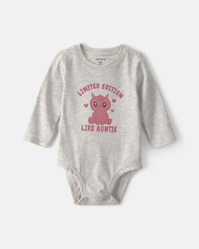 Baby Girl 'Limited Edition Like Auntie' Long-Sleeve Graphic Bodysuit - Grey
