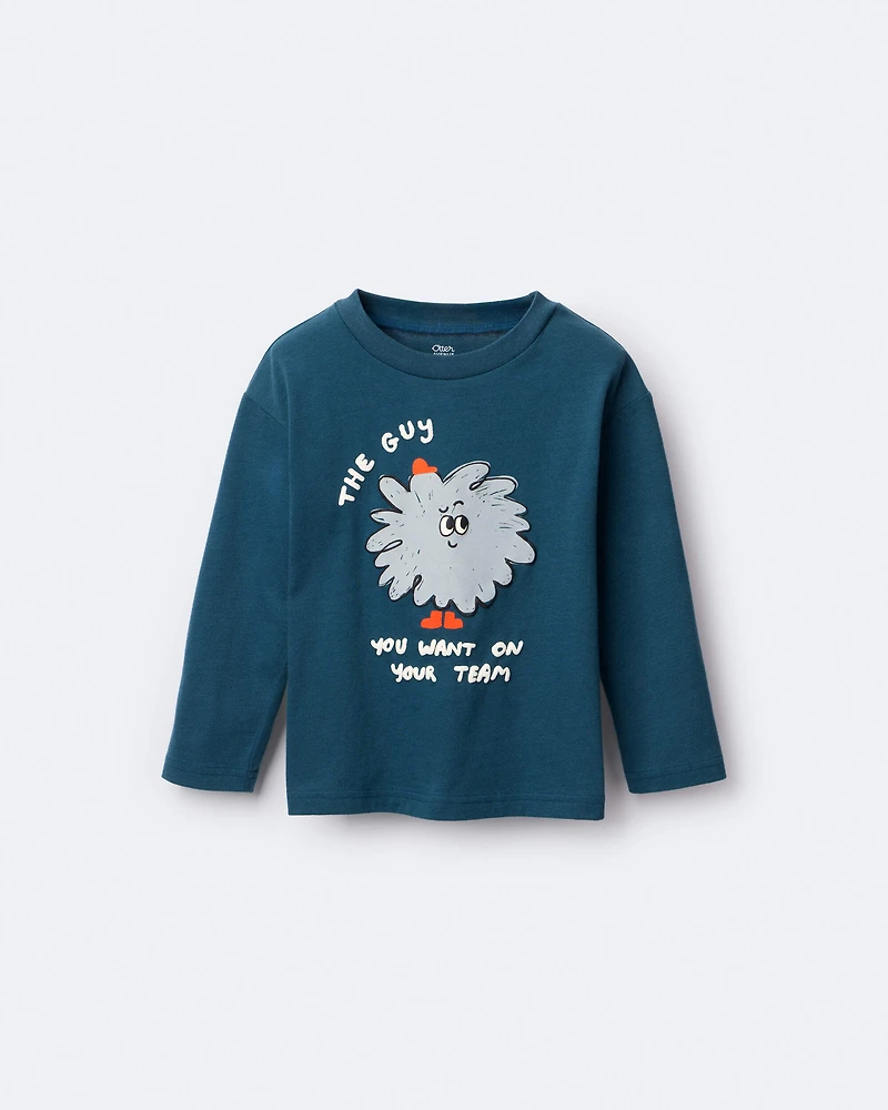 Toddler Boy Squish Character Long-Sleeve Relaxed Graphic Tee - Deep Teal