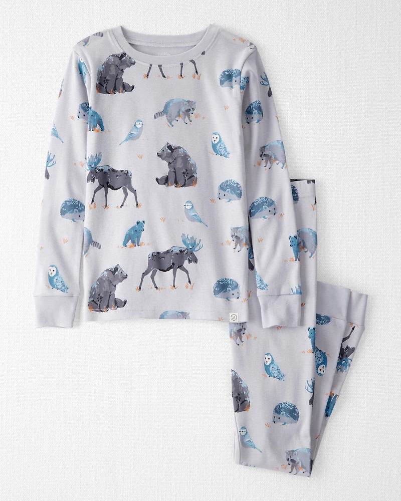 Kid Organic Cotton Pajamas in Midnight Forest Print
