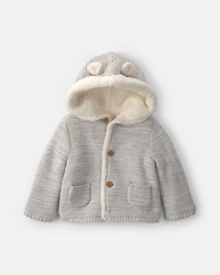 Baby Bear Sweater Knit Hooded Jacket - Grey
