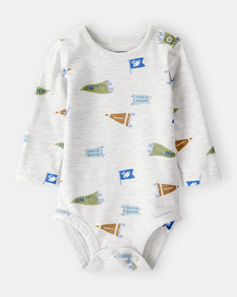 Baby Boy 2-Piece Football Print Bodysuit & Faux Denim Pants Set - Grey/Navy