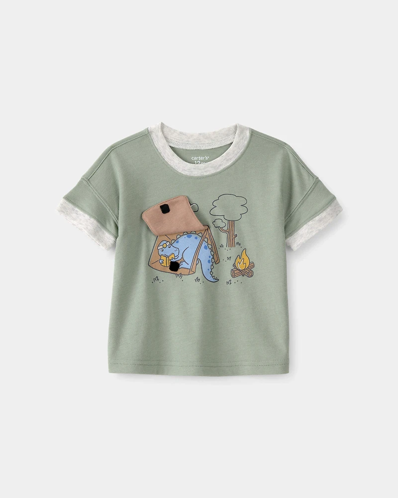 Baby Boy Camping Dinosaur Graphic Tee - Green