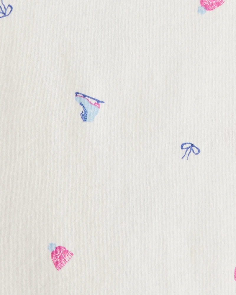 Toddler Girl 2-Piece Winter Print Top & Stretch Rib Leggings Set - Cream/Purple