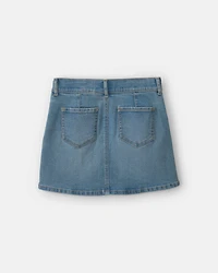 Girls Pleated Denim Skirt - Light Wash