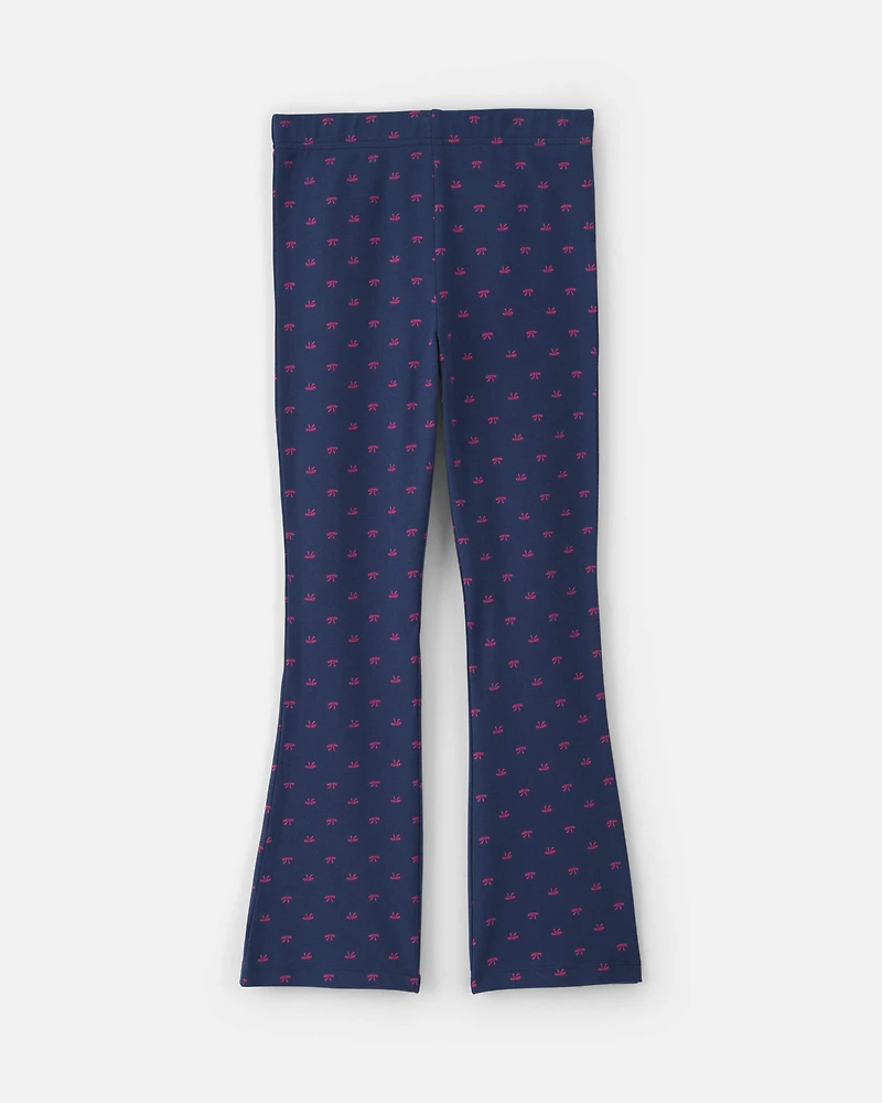 Girls Bow Cotton Pull-On Stretch Leggings - Navy Blue