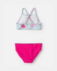 Toddler Girl Pool Float 3-Piece Rashguard Swimsuit Set - Blue/Pink