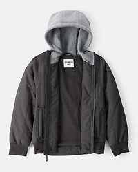 Boys Long-Sleeve Midweight Quilted Bomber Jacket - Black