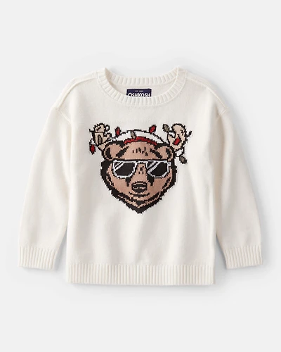 Toddler Boy Christmas Bear Sweater - Cream