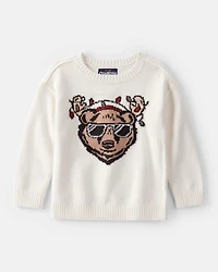 Toddler Boy Christmas Bear Sweater - Cream