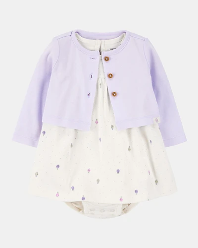 Baby 2-Piece Bodysuit Dress & Cardigan Set - Purple/White