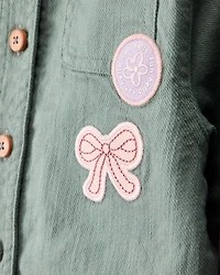 Baby Girl Patchwork Cotton Long-Sleeve Utility Fashion Jacket - Green