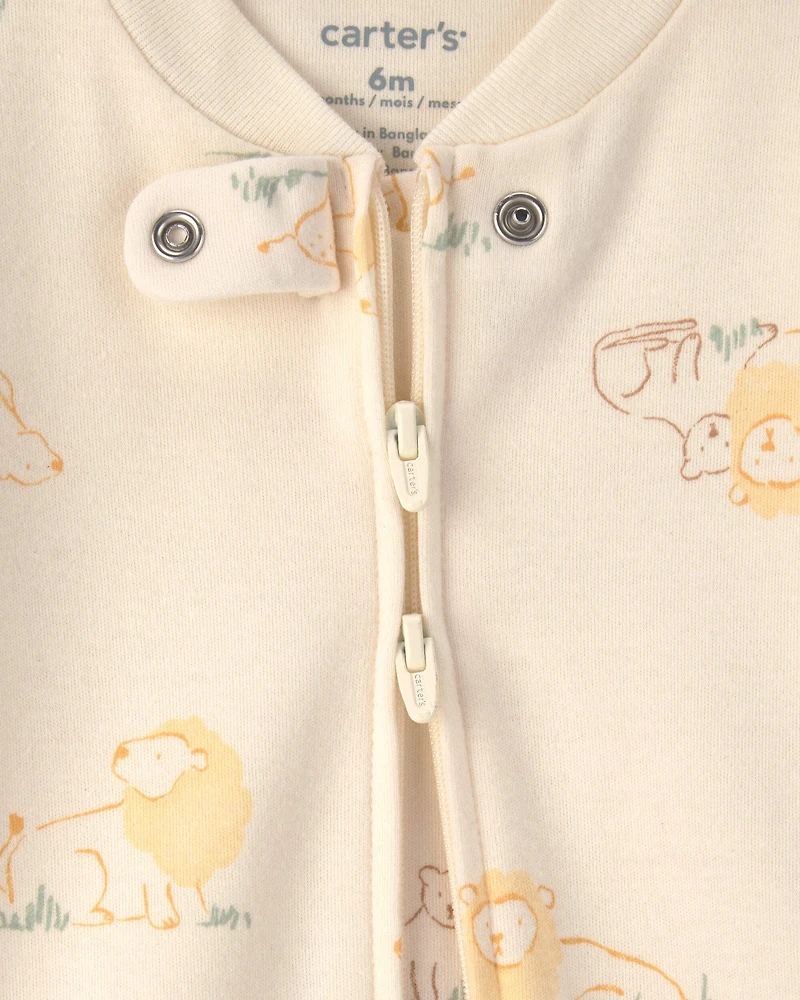 Baby Lion 100% Cotton 2-Way Zip Sleep & Play Pajamas - Ivory
