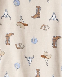 Boys Western Print 100% Cotton Long-Sleeve Snug Fit 4-Piece Pajamas - Brown