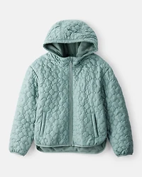 Girls Flowers Long-Sleeve Midweight Quilted Jacket - Green