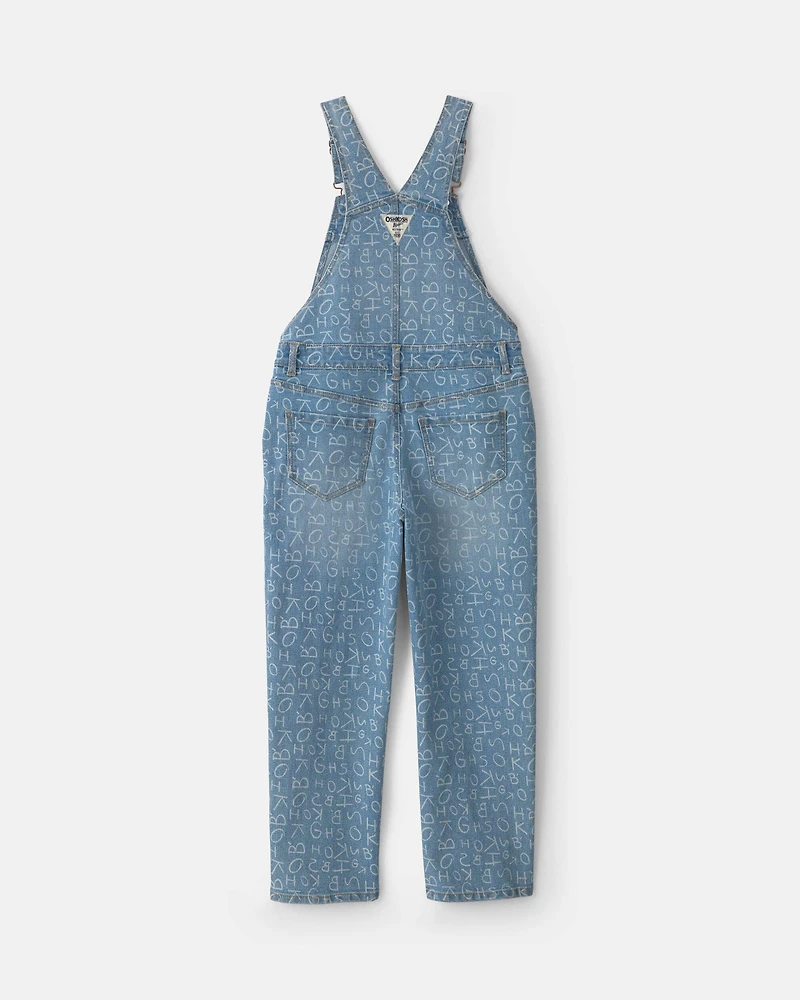Girls Alphabet Denim Overalls - Medium Wash