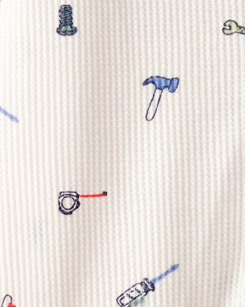 Baby Boy Construction Print Cotton Long-Sleeve Snug Fit Sleep & Play Pajamas - White