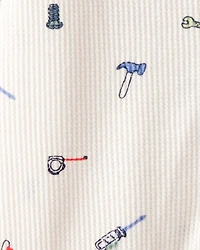Baby Boy Construction Print Cotton Long-Sleeve Snug Fit Sleep & Play Pajamas - White