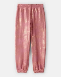 Girls DayDream Fleece Metallic Knit Drawstring Joggers - Pink