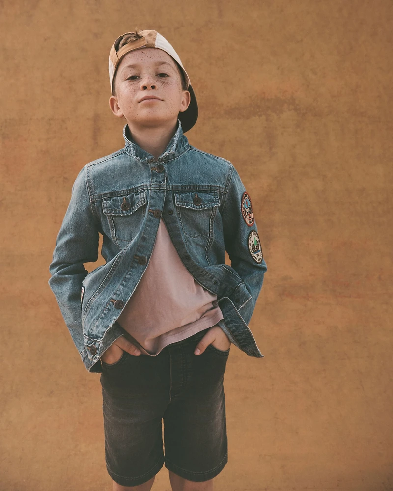 Boys Denim Drawstring Shorts - Black