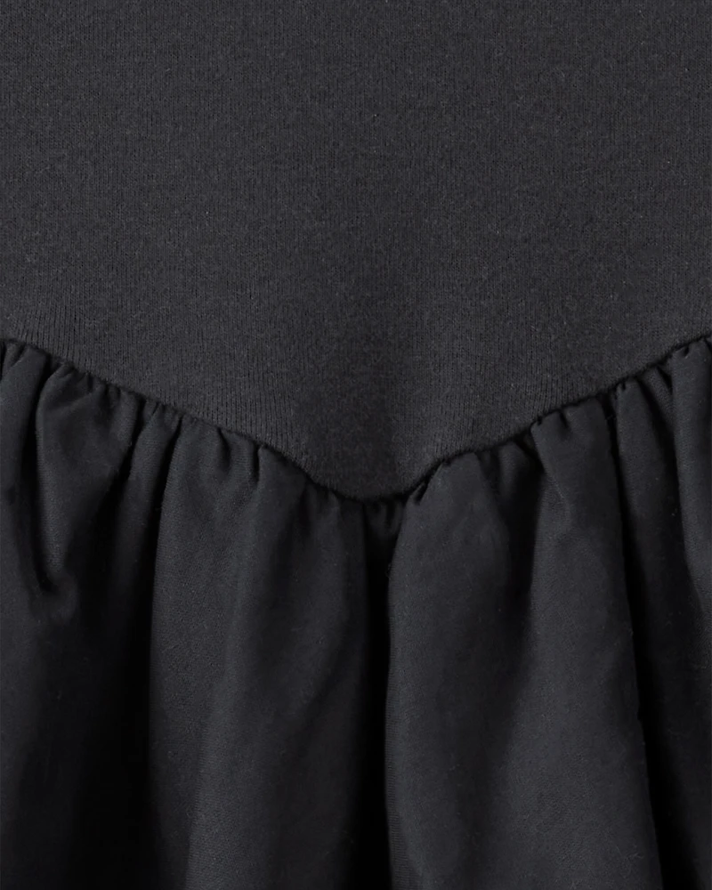 Girls Long Sleeve Cotton Bubble Dress - Black