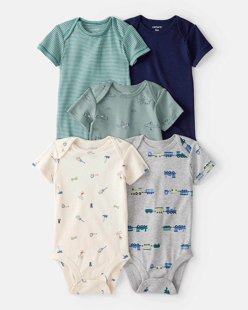 Baby Boy 5-Pack Train Multipack Bodysuits - Green/Blue