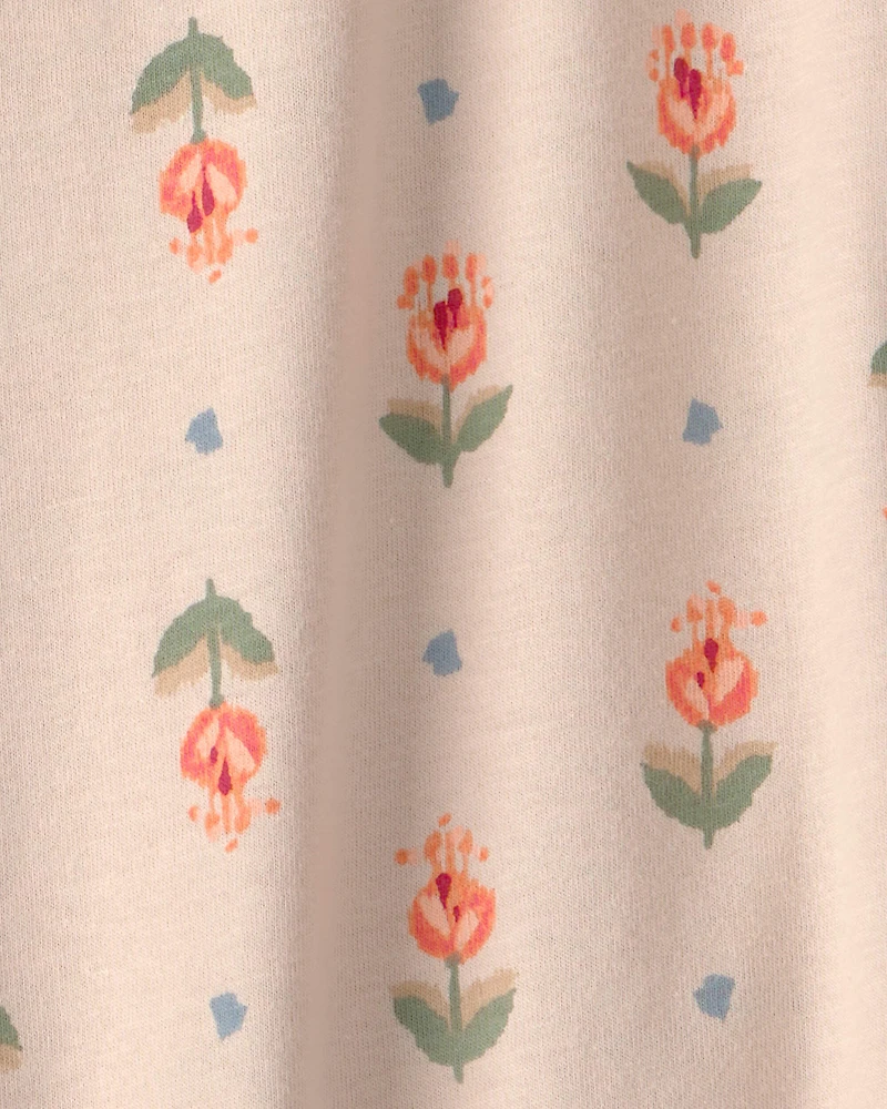 Girls Floral Short-Sleeve Top - Tan