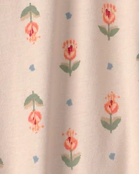 Girls Floral Short-Sleeve Top - Tan