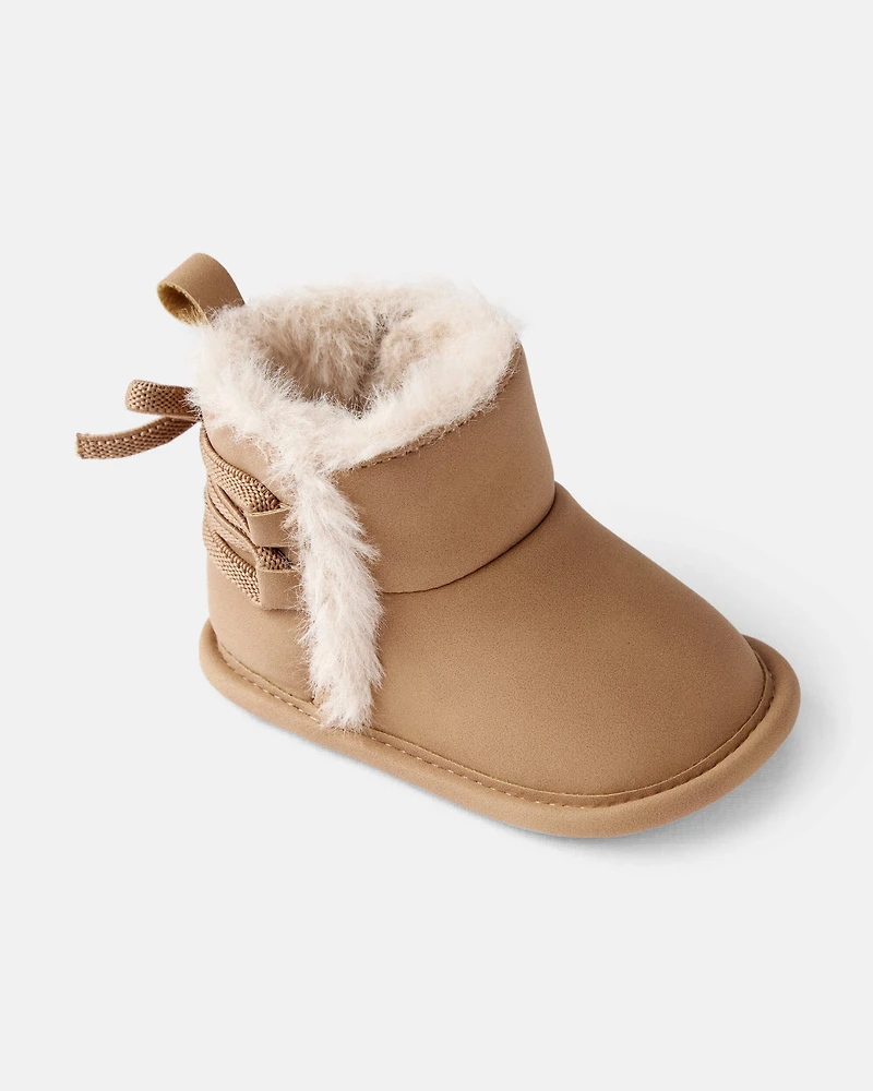 Baby Girl Bow Faux Fur Boots - Brown