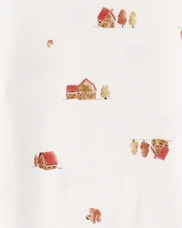 Kid Barn Print PurelySoft Long-Sleeve 2-Piece Pajamas - Ivory