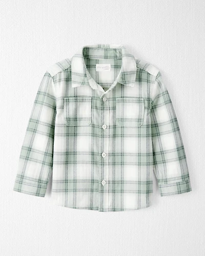 Toddler Organic Cotton Herringbone Button-Front Shirt in Plaid