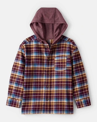 Boys Plaid Hooded Button-Down Shirt