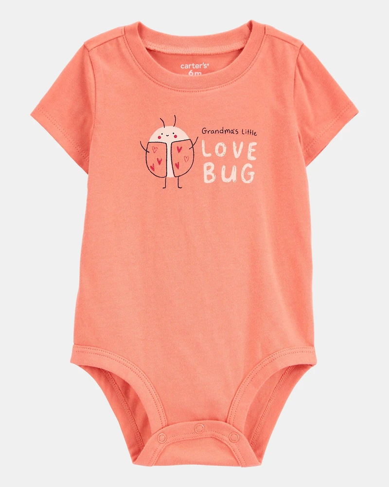 Baby Grandma's Little Love Bug Short-Sleeve Bodysuit - Peach
