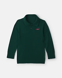 Boys Long-Sleeve Polo Sweater Shirt - Olive Green