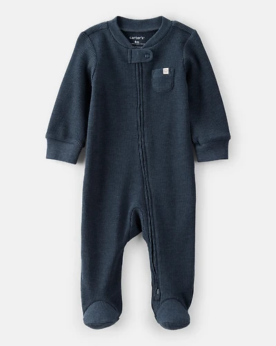 Baby Boy Solid Cotton Long-Sleeve 2-Way Zip Sleep & Play Pajamas - Navy
