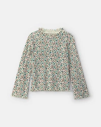 Girls Floral Long-Sleeve Mockneck Top