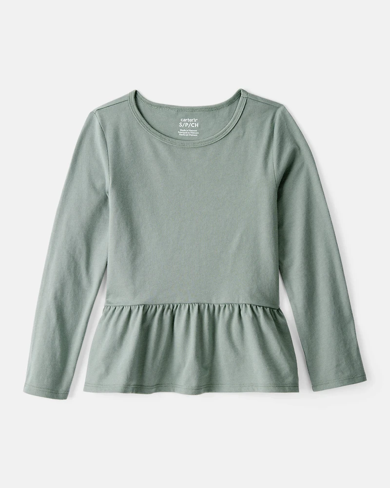 Girls Long-Sleeve Peplum Top - Green