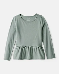 Girls Long-Sleeve Peplum Top - Green
