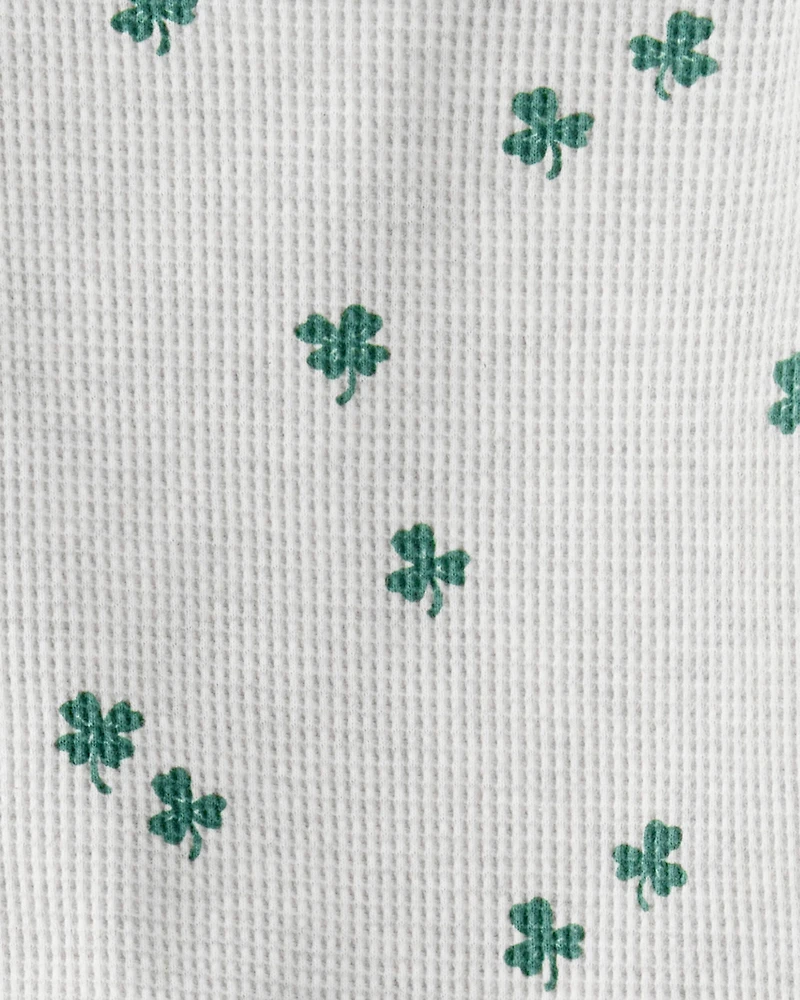 Baby 2-Piece Organic Cotton Thermal Knit Set in Lucky Clovers Print