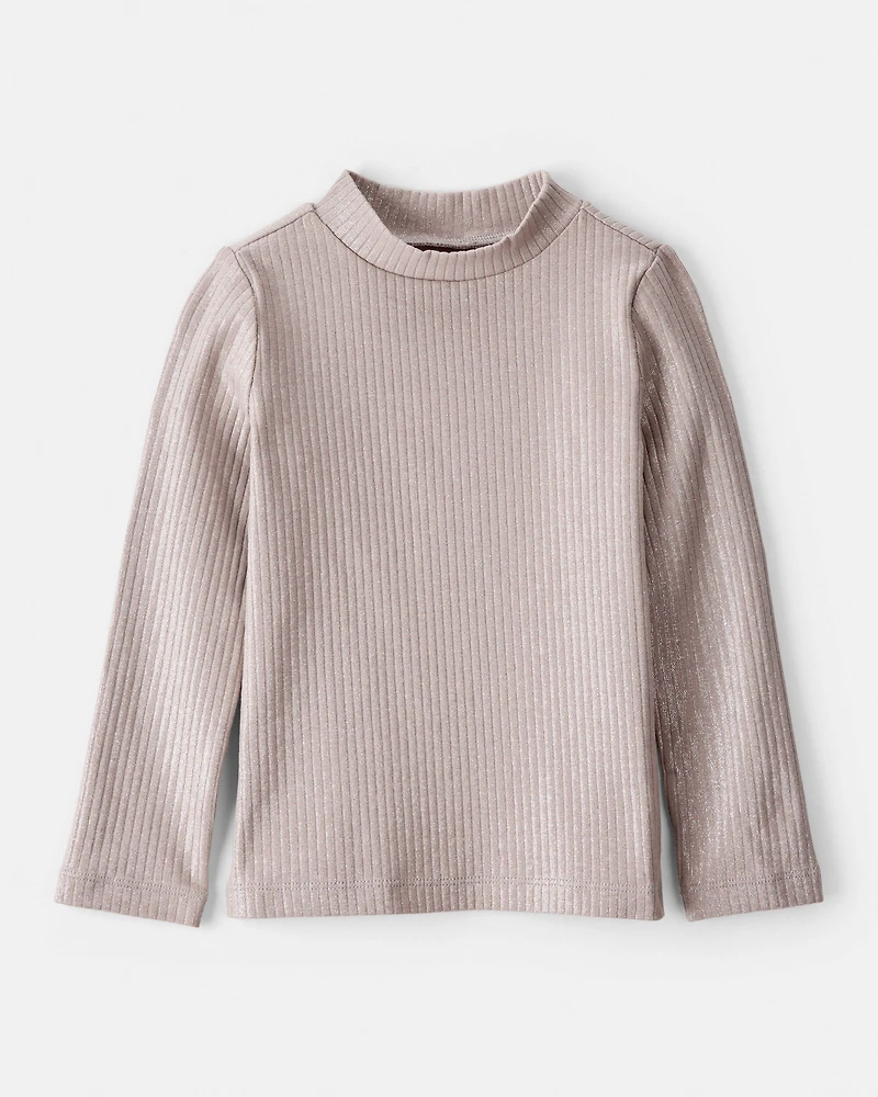 Toddler Girl Shimmer Rib Mock Neck Top - Brown