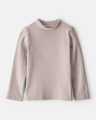 Toddler Girl Shimmer Rib Mock Neck Top - Brown